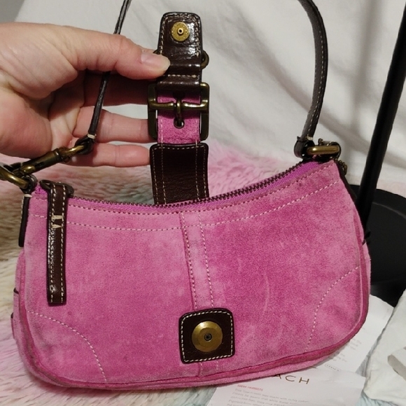 Authentic Coach Vintage Y2K Pink Suede Leather Mini Bag W Brush & Bags - Picture 10 of 15